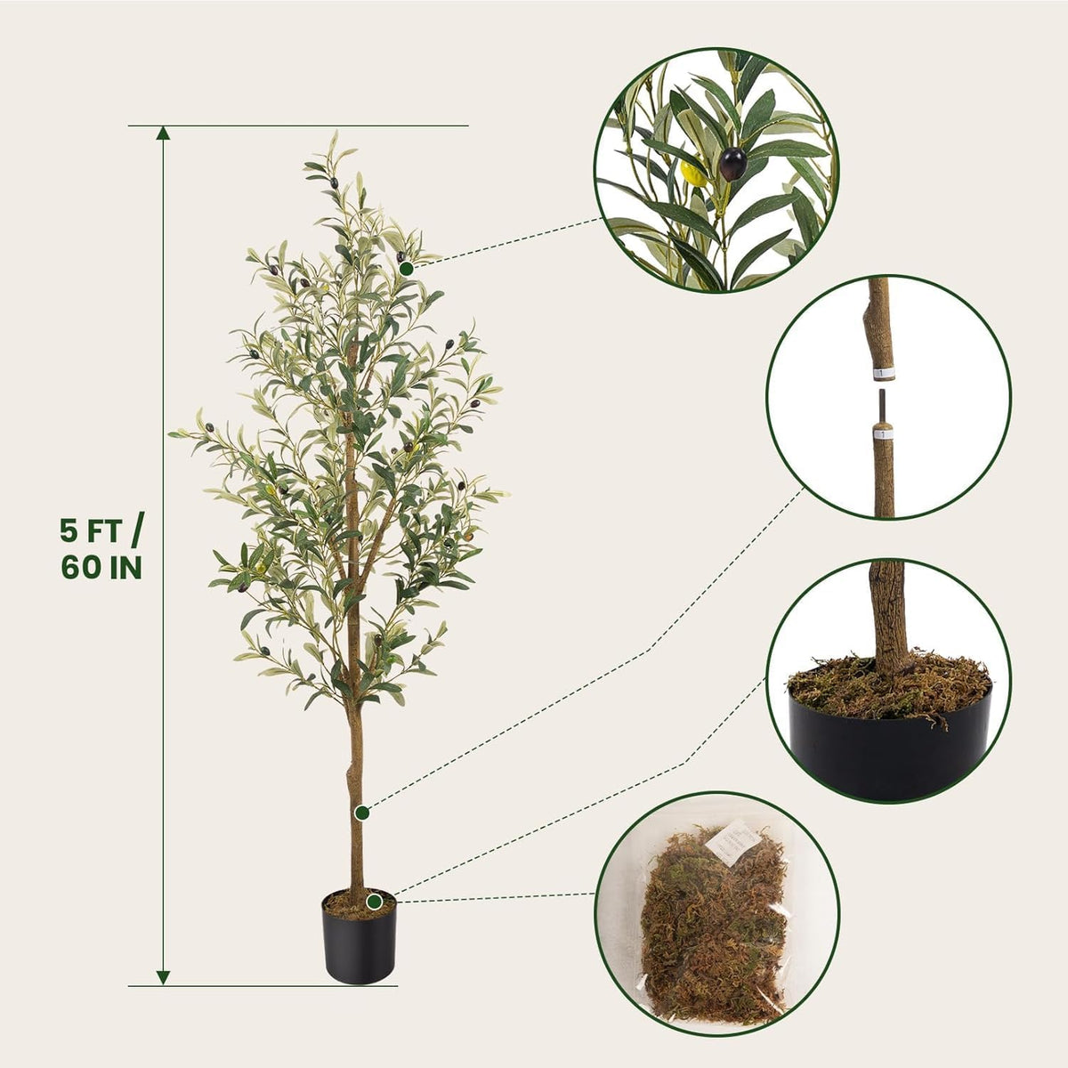 Artificial Fake Olive Tree 5FT 1Pack Faux Olive Tree for Home Decor