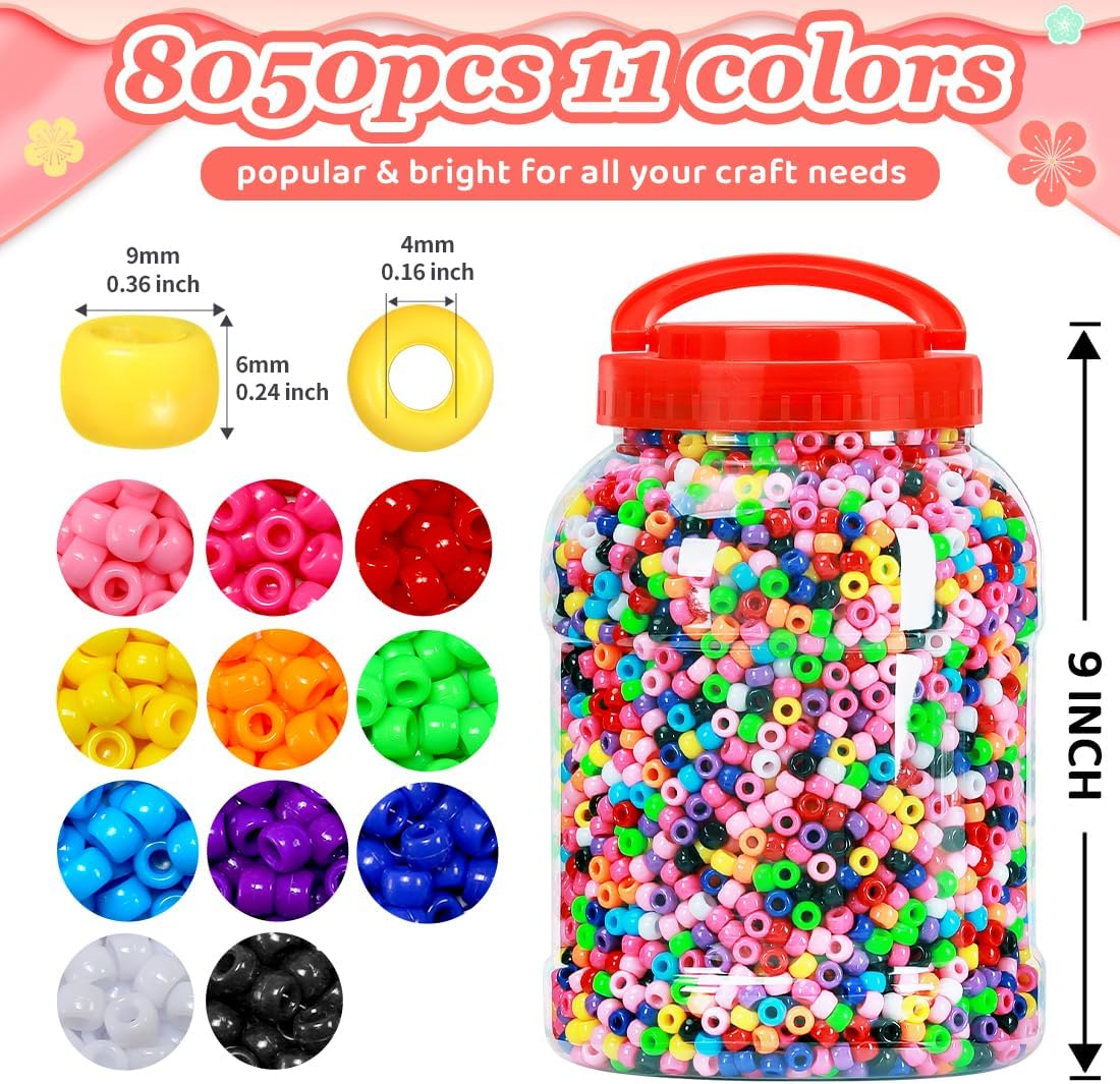 IOOLEEM 8050pcs Multi-Colored Pony Beads, Beads for Crafts, Hair Beads, Beadi...