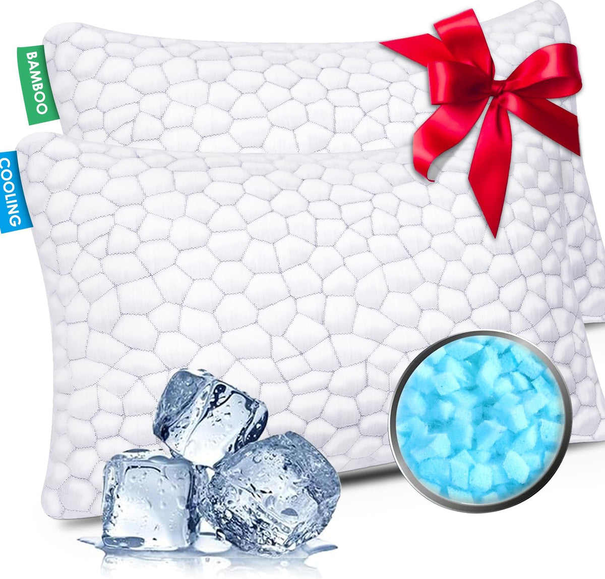 SUPA MODERN Cooling Pillow Queen Size Set of 2, CertiPUR-US Shredded Memory F...