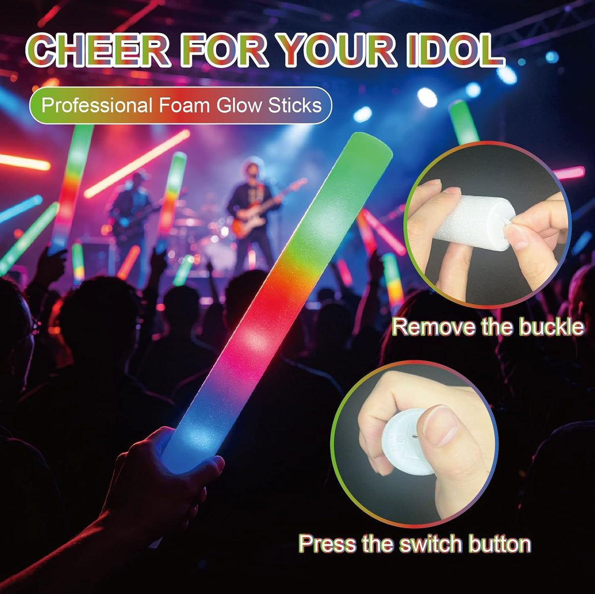 pelreame 105 Pack LED Light Up Foam Wands, 3 Modes Colorful Flashing Cheering...