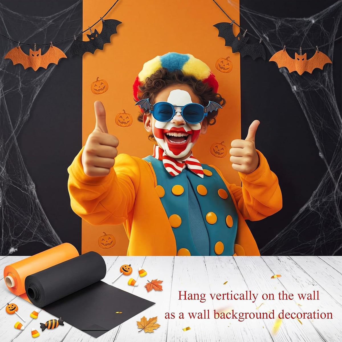 Moukeren 4 Roll Circus Carnival Table Cover Backdrop, Orange, Black