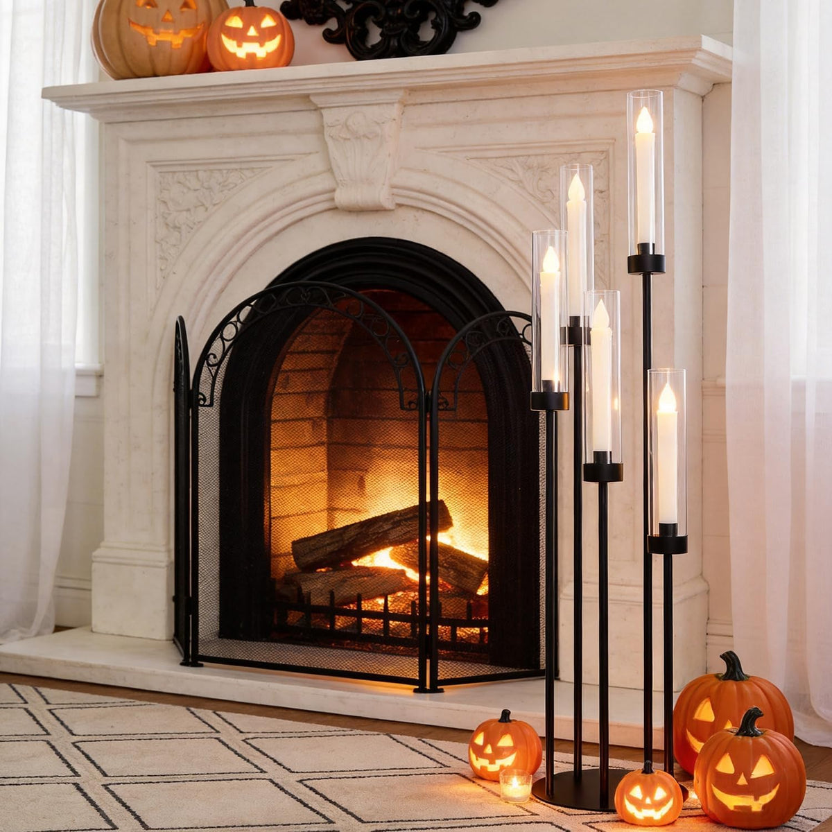 39.8'' Black 5 Arm Candelabra Candle Holder Centerpiece with Acrylic ...