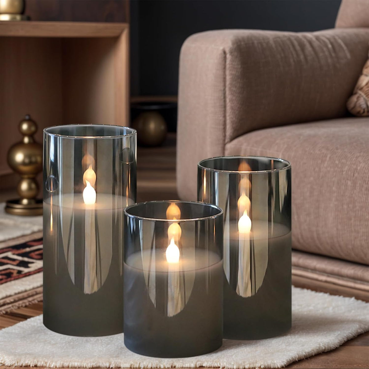 GenSwin Glass Rechargeable Flameless Candles with Remote Timer Black