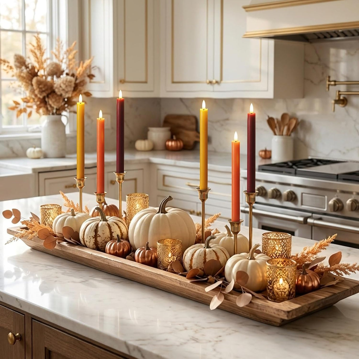Fall Decorations for Home, Fall Decor, Flameless Taper Candles, Set of 6