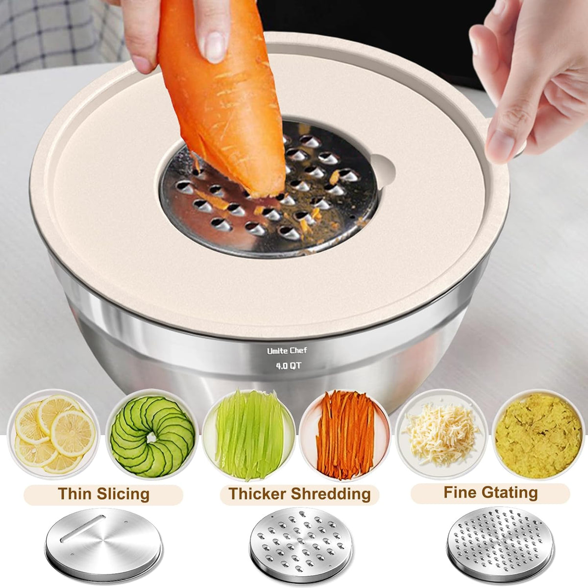 Umite Chef Mixing Bowls with Airtight Lids Set, 8PCS Stainless Steel Nesting ...