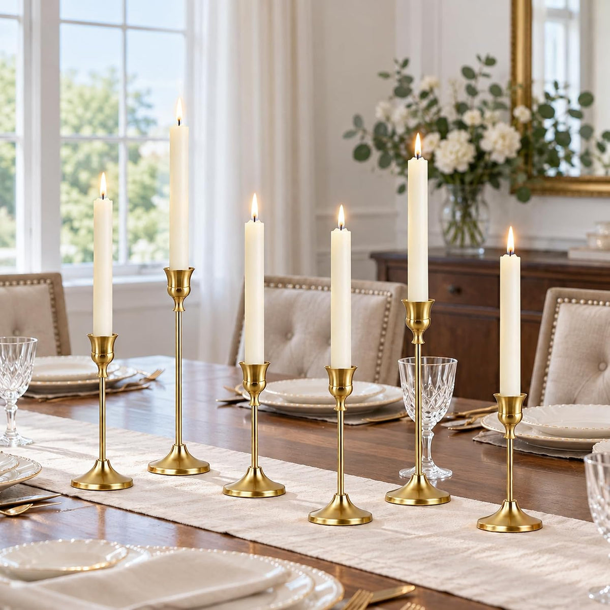 Gold Candle Holders for Candlesticks 8 Sets(24 PCS), Tapered Candlestick Hold...