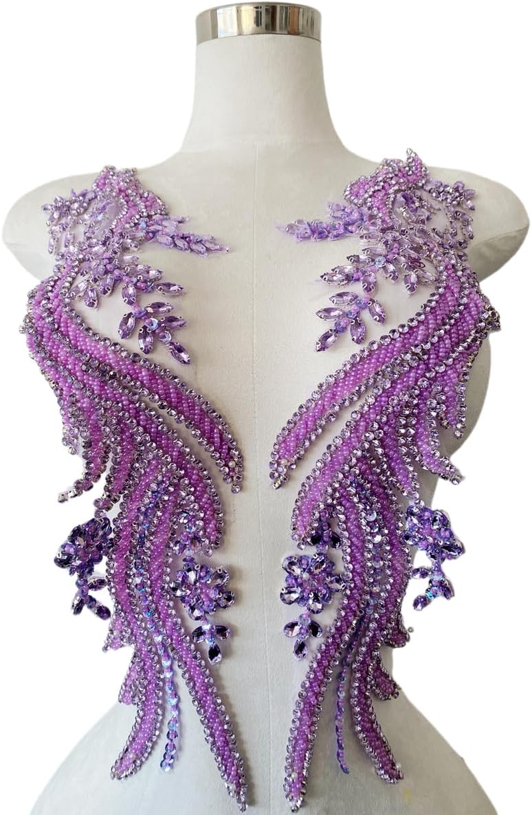 Handmade Rhinestones lace Appliques sew on Beads Trim Patches for Dress Cloth...