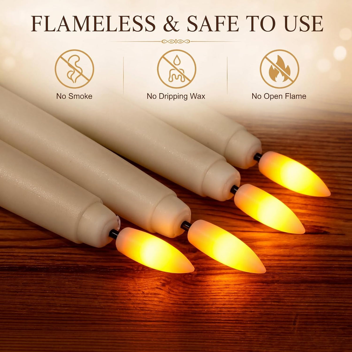 Tuanse 20 Pcs LED Flameless Taper Candles with Remote Timer, 8.46", Beige