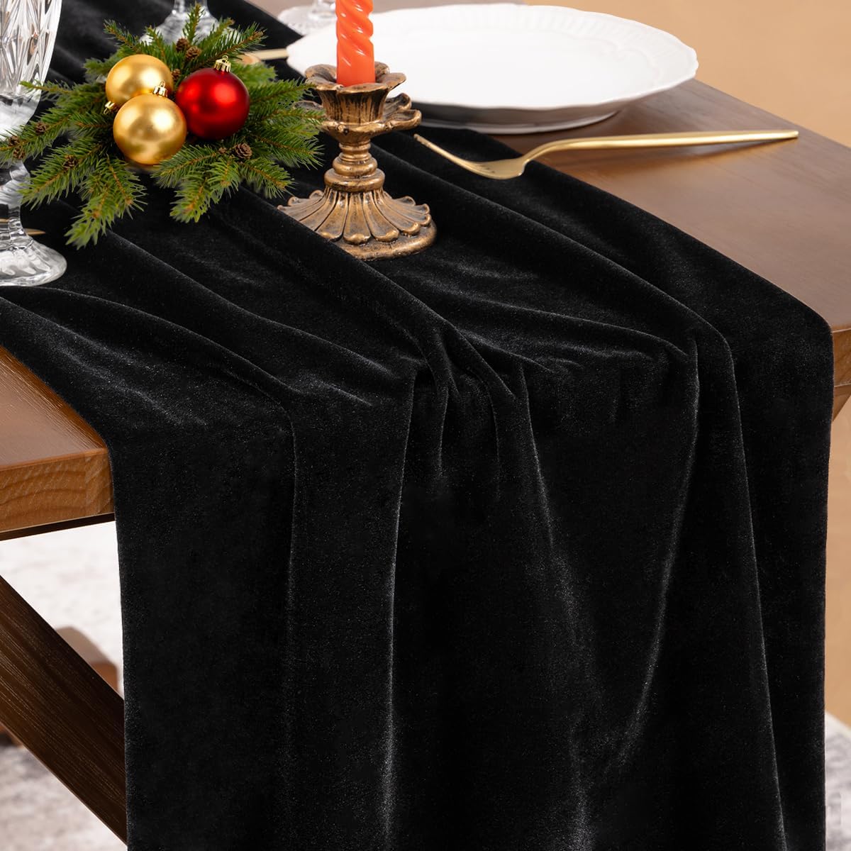 4 Pack Black Velvet Table Runner Cloth Fall Luxurious Wedding Party Decor