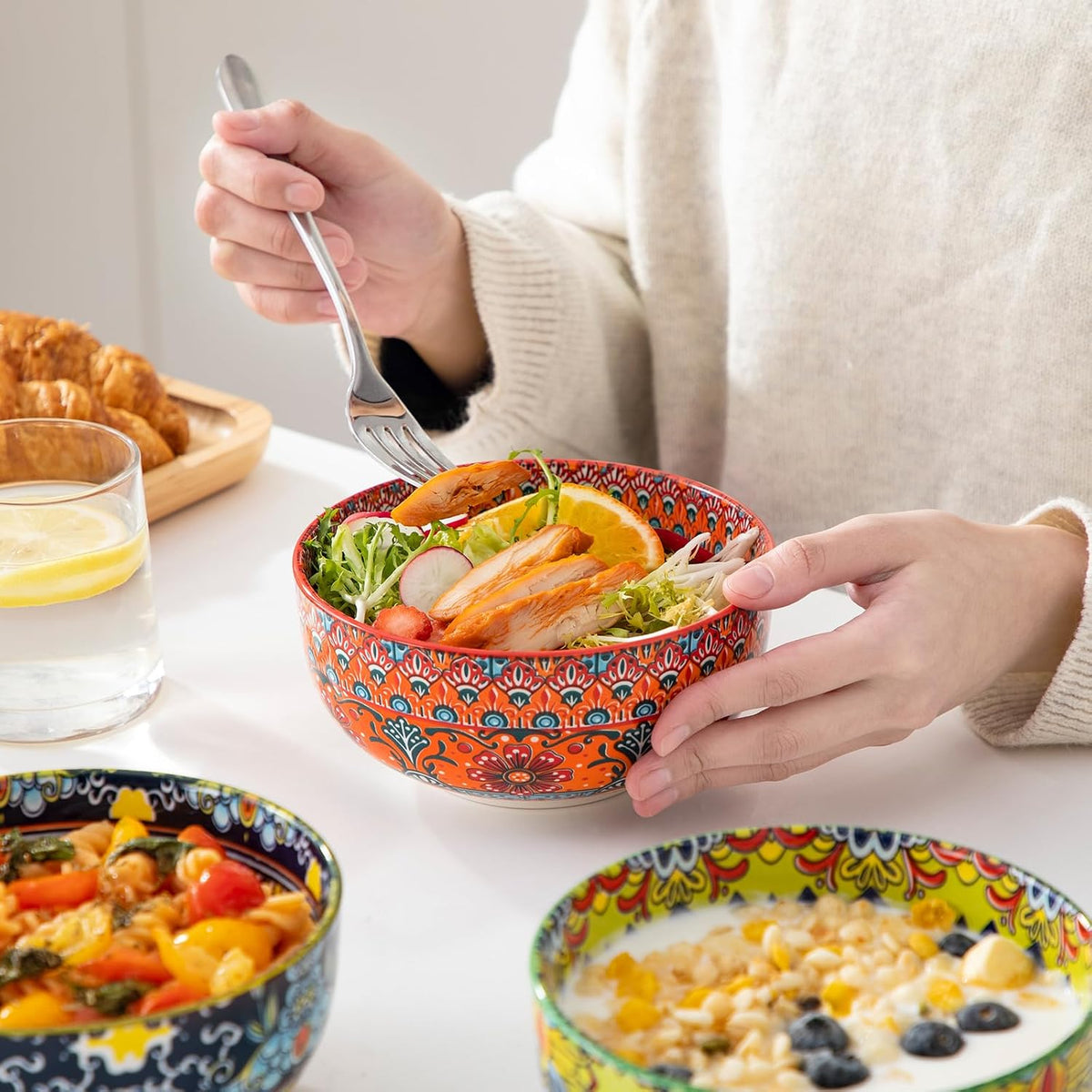 vancasso Cereal Bowls Set of 6, 28oz Porcelain Soup Bowls, Colorful