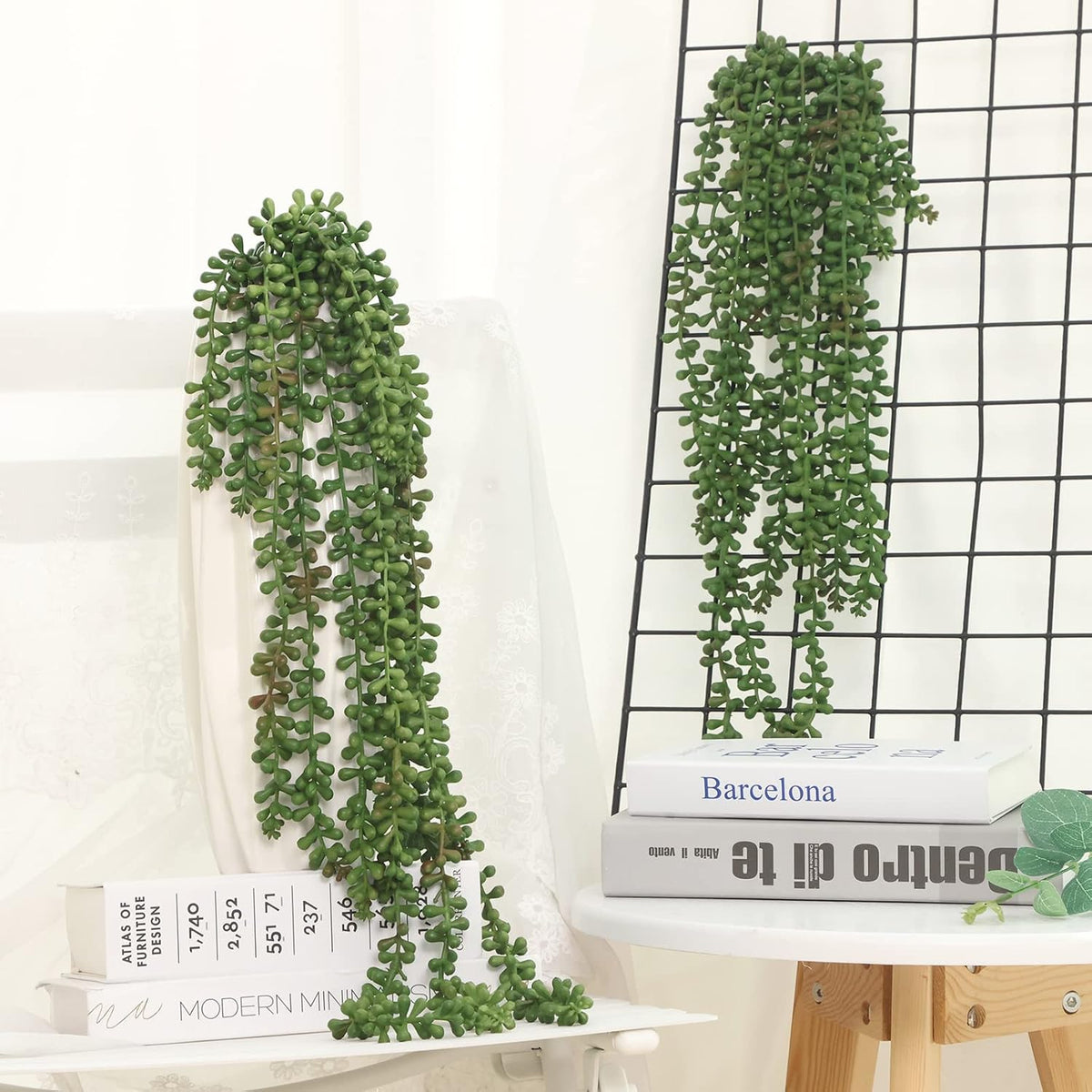 CEWOR 8pcs Artificial Succulents Hanging Greenery Plants Fake String of Pearl...