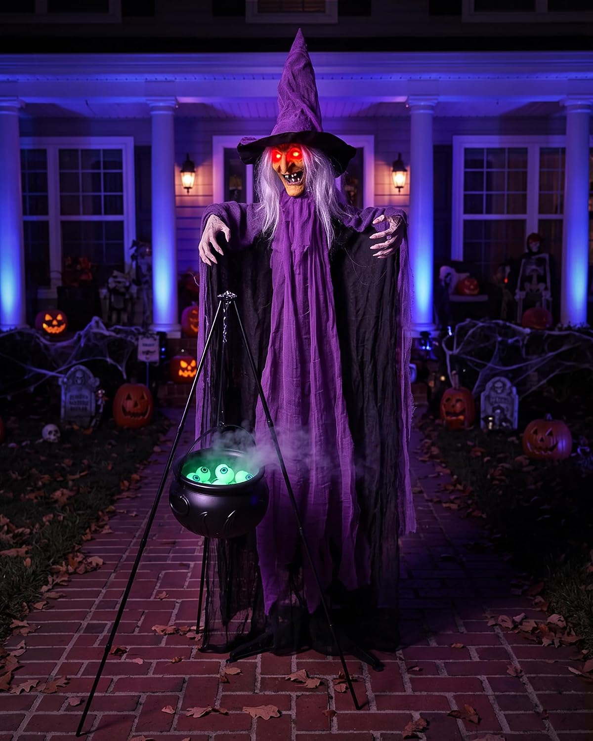 Outdoor Halloween Decorations Animatronics Witch with Witches Cauldron, Outdo...