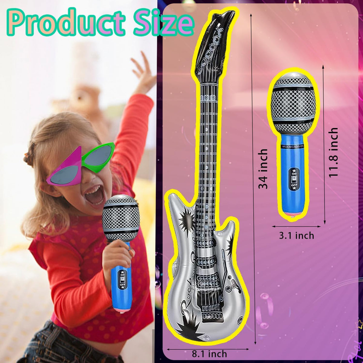 Large Rock Star Funny Sunglasses Set, Rock and Roll Party Funny Music Sunglas...