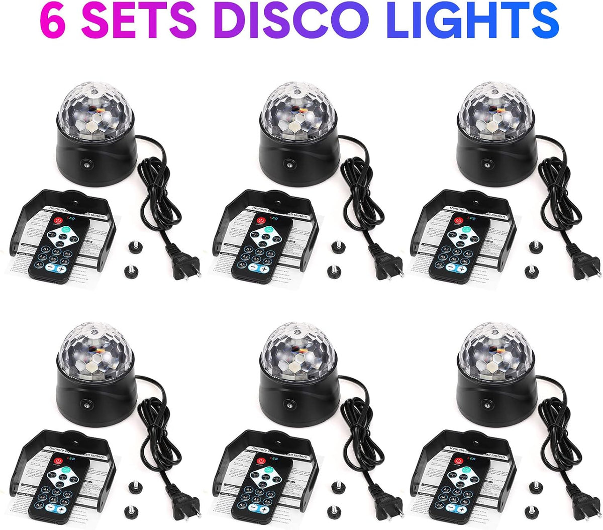 Hortsun 6 Pack Disco Ball Party Lights Sound Activated with Remote