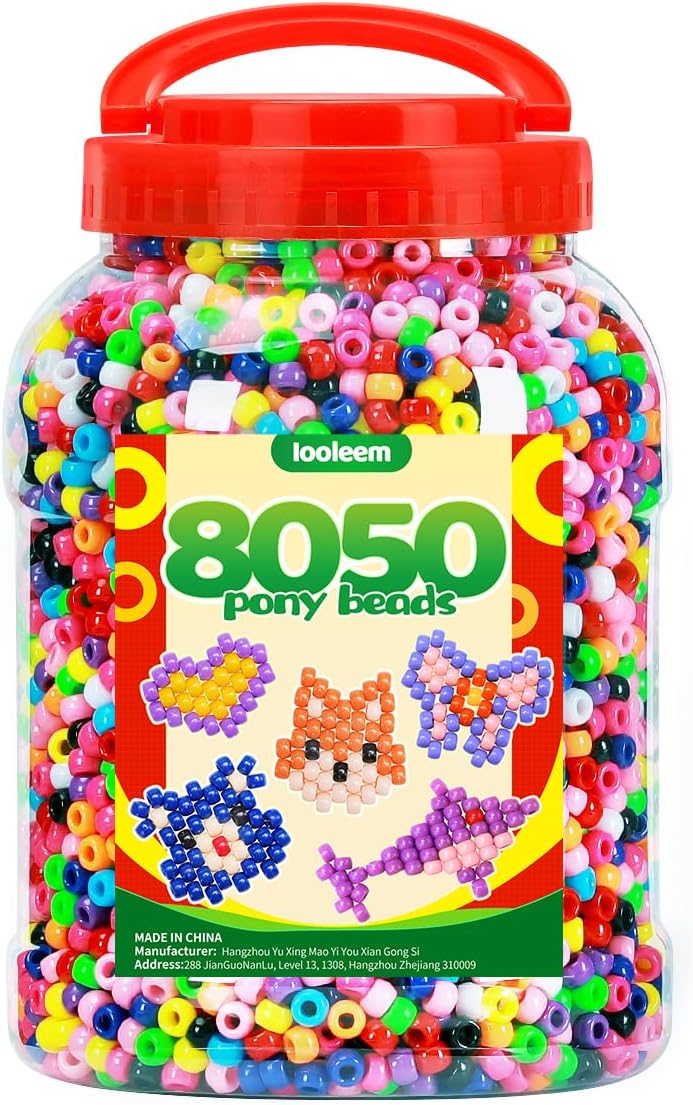 IOOLEEM 8050pcs Multi-Colored Pony Beads, Beads for Crafts, Hair Beads, Beadi...