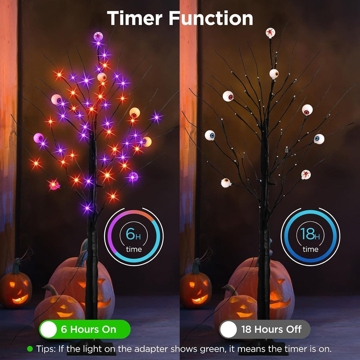 2 Pack 4FT Lighted Black Halloween Tree, Purple & Orange Lights with Timer