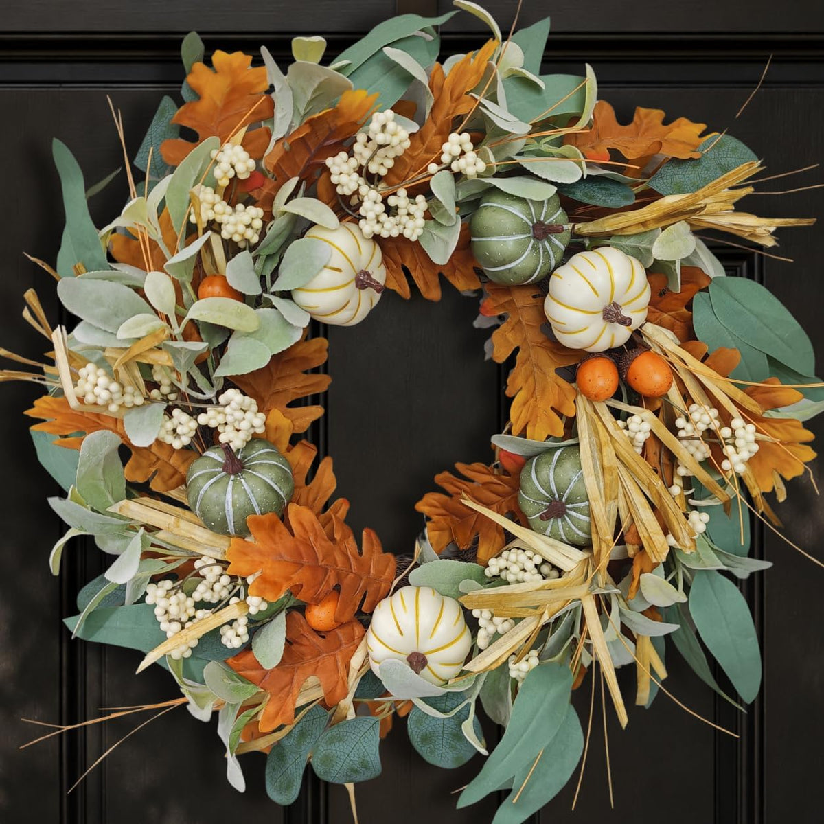 24 Inch Fall Wreaths for Front Door, Pumpkin Fall Wreath