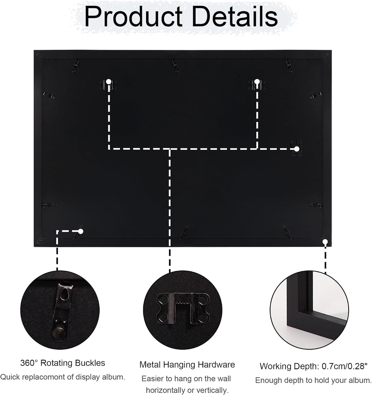 16.5x25 Vinyl Record Display Frame, Wooden with Glass, Black 1 Pack