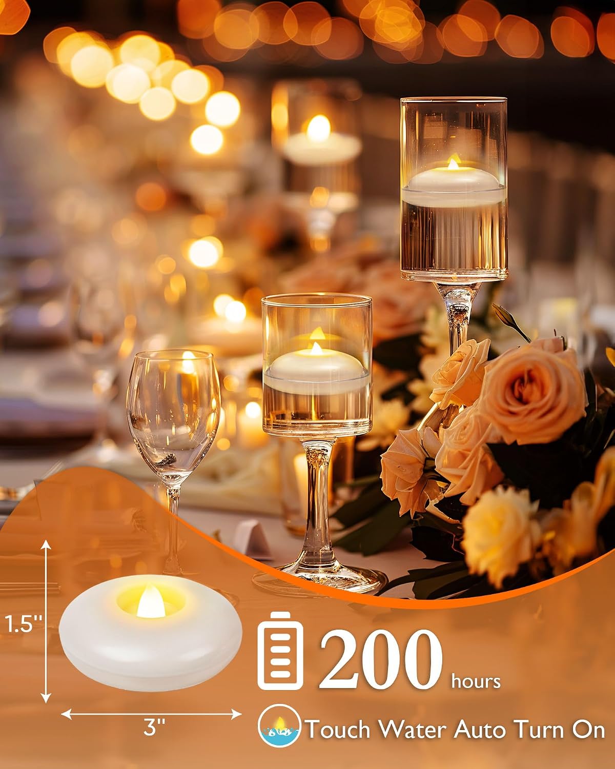 Homemory 48Pack 3" White Flameless Floating LED Candle, Waterproof Tealight
