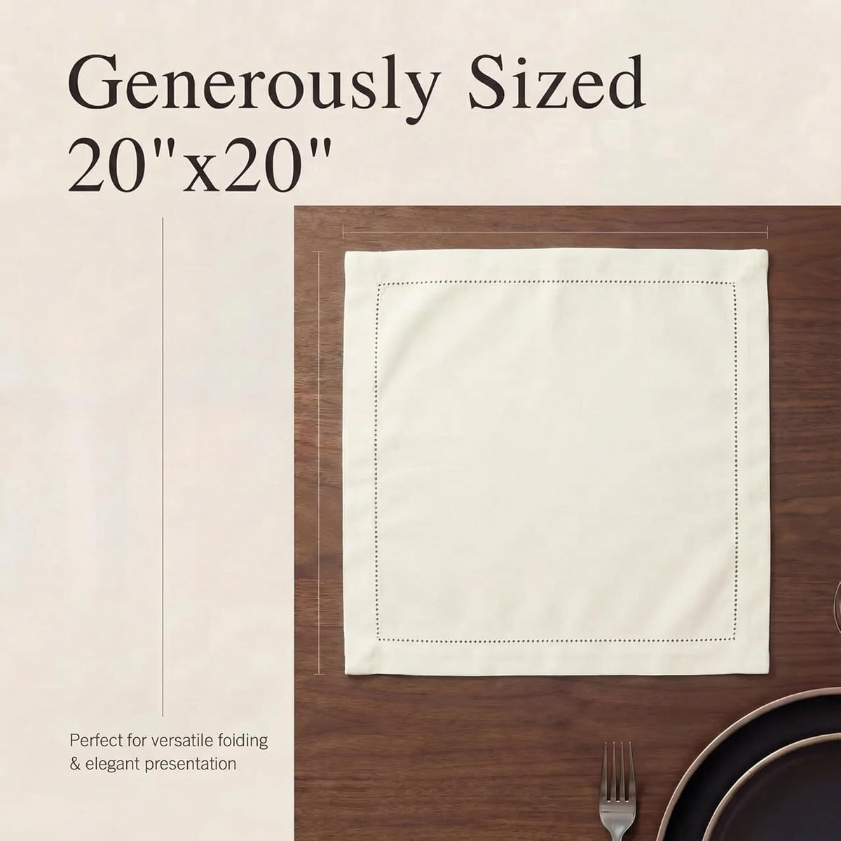 Urban Villa Cloth Napkins Ivory Hemstitch Dinner Napkins Set of 12 (20X20) 10...