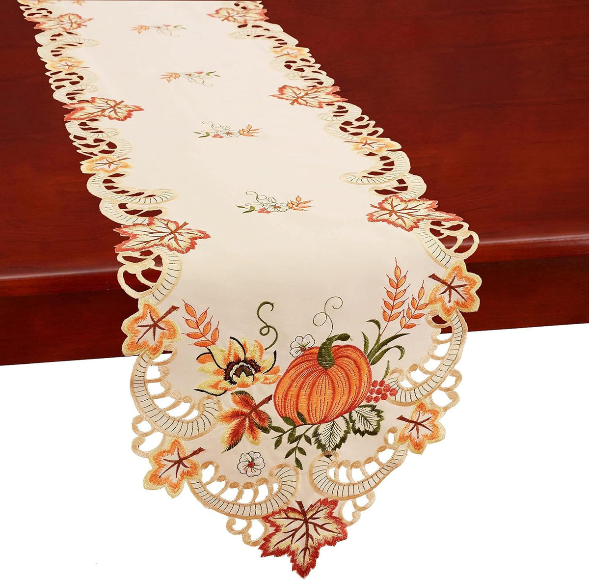 Simhomsen Large Embroidered Thanksgiving Harvest Pumpkins Table Runners for A...
