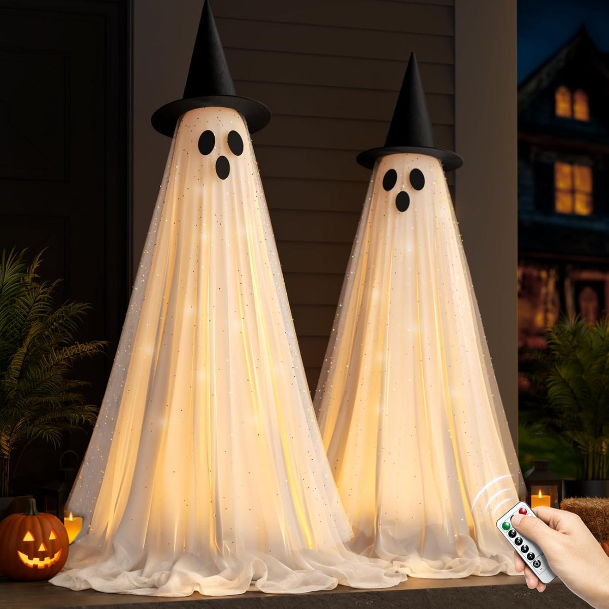 2 Packs 5.5 FT Light Up Ghosts Halloween Decorations Outdoor, Halloween Party...