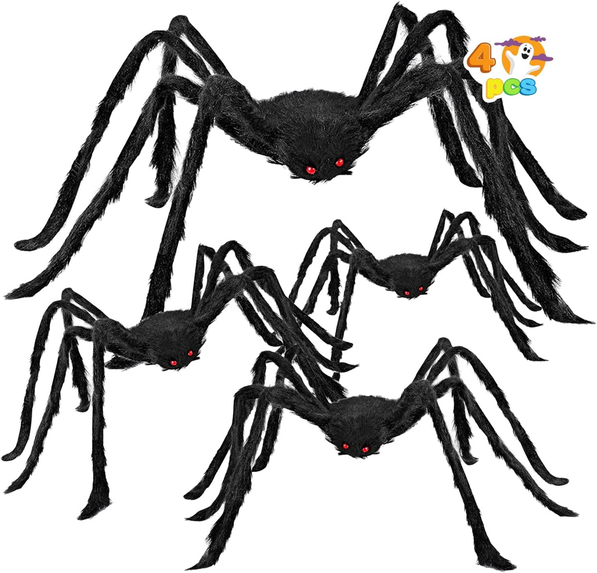 JOYIN 4 Packs Halloween Outdoor Decorations Spider Set, Scary Large Spiders f...