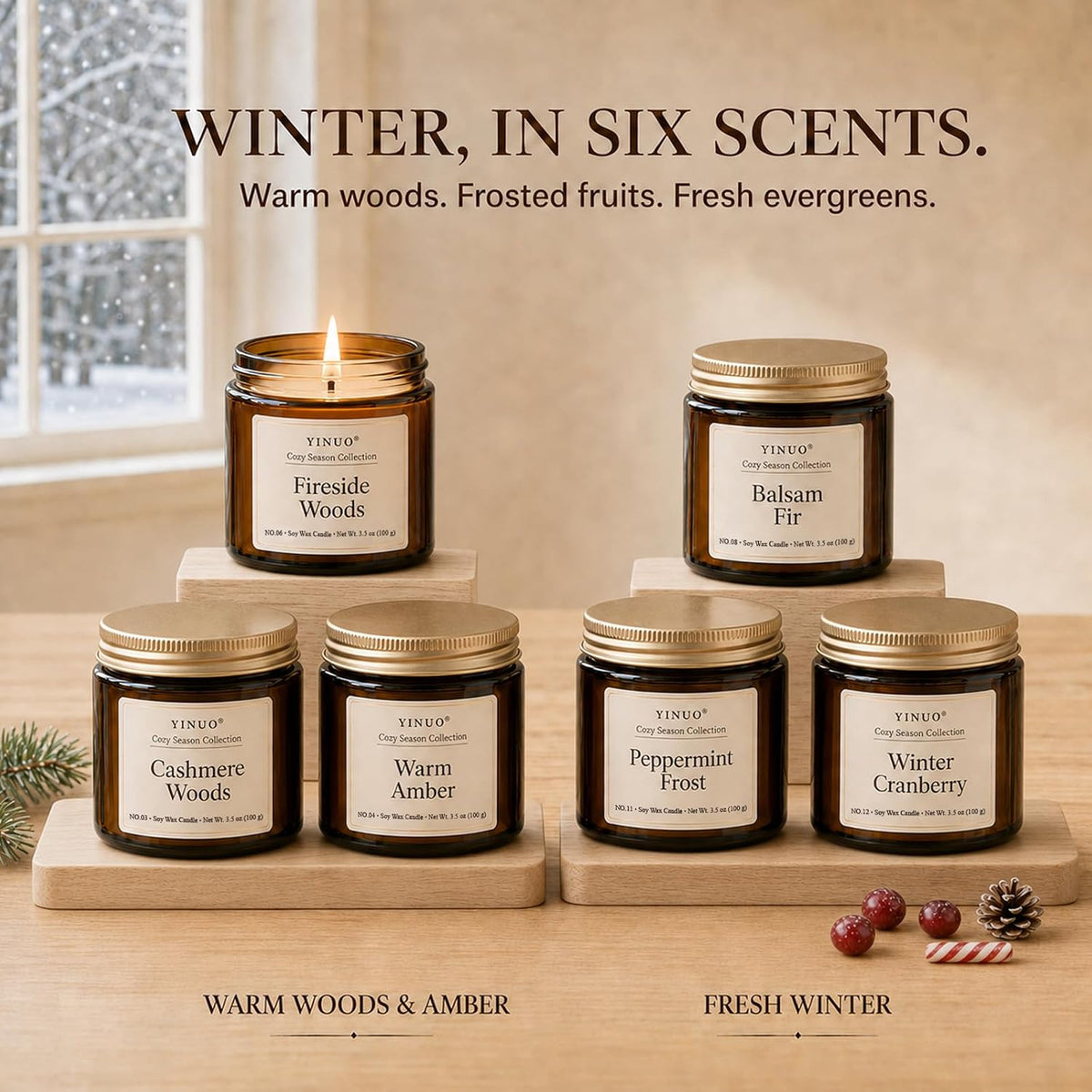 YINUO Fall & Winter Scented Candles for Home, 12 Pack Gift Set, 3.5 oz Each