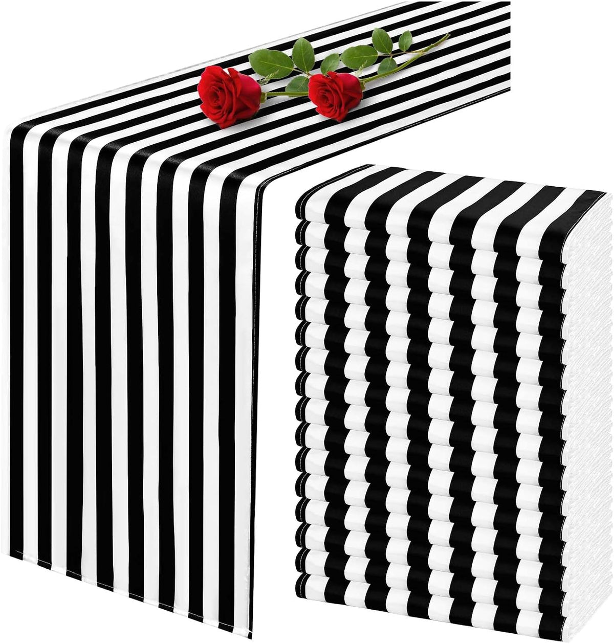 16 Pack Black and White Table Runner 12x72Inch Striped Table Runner