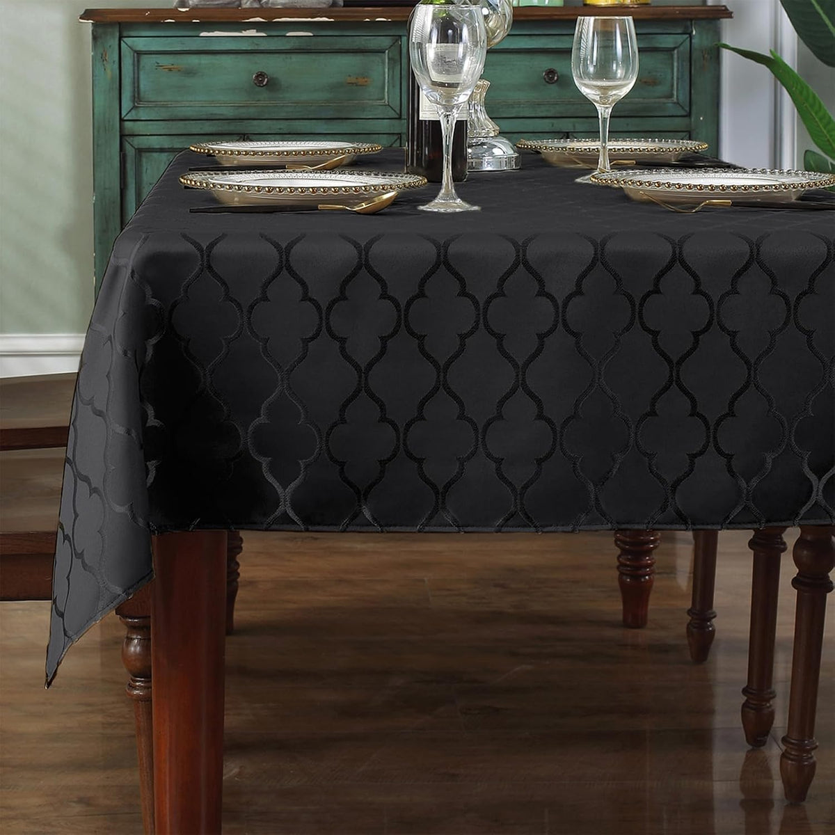 SASTYBALE Jacquard Tablecloth, Rectangle, 60" x 120", Black