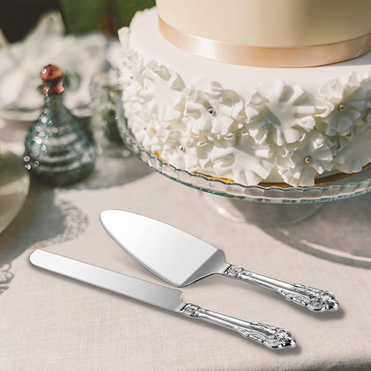 KEAWELL Gorgeous 18/10 Wedding Cake Knife & Server Set (Silver)