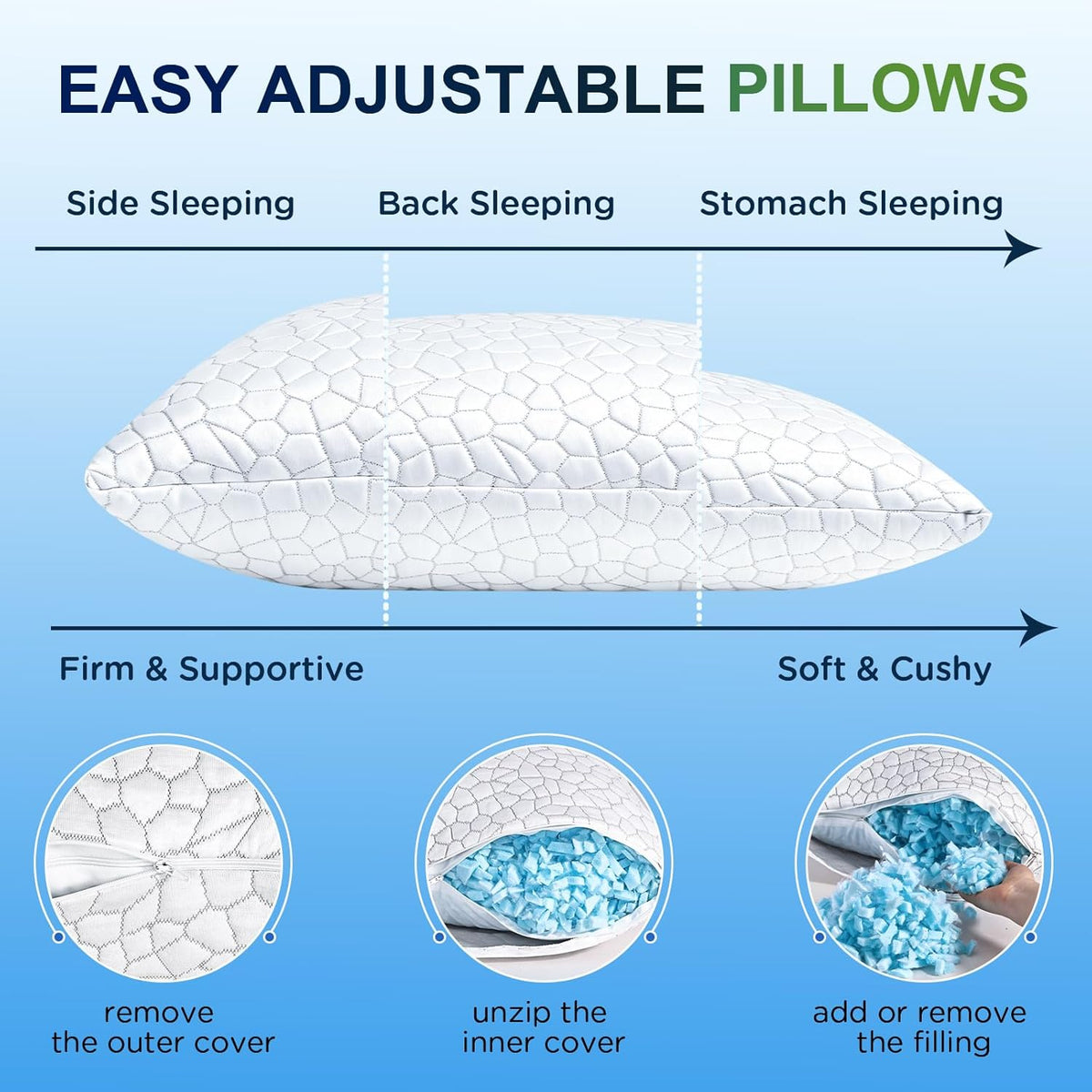 SUPA MODERN Cooling Pillow Queen Size Set of 2, CertiPUR-US Shredded Memory F...