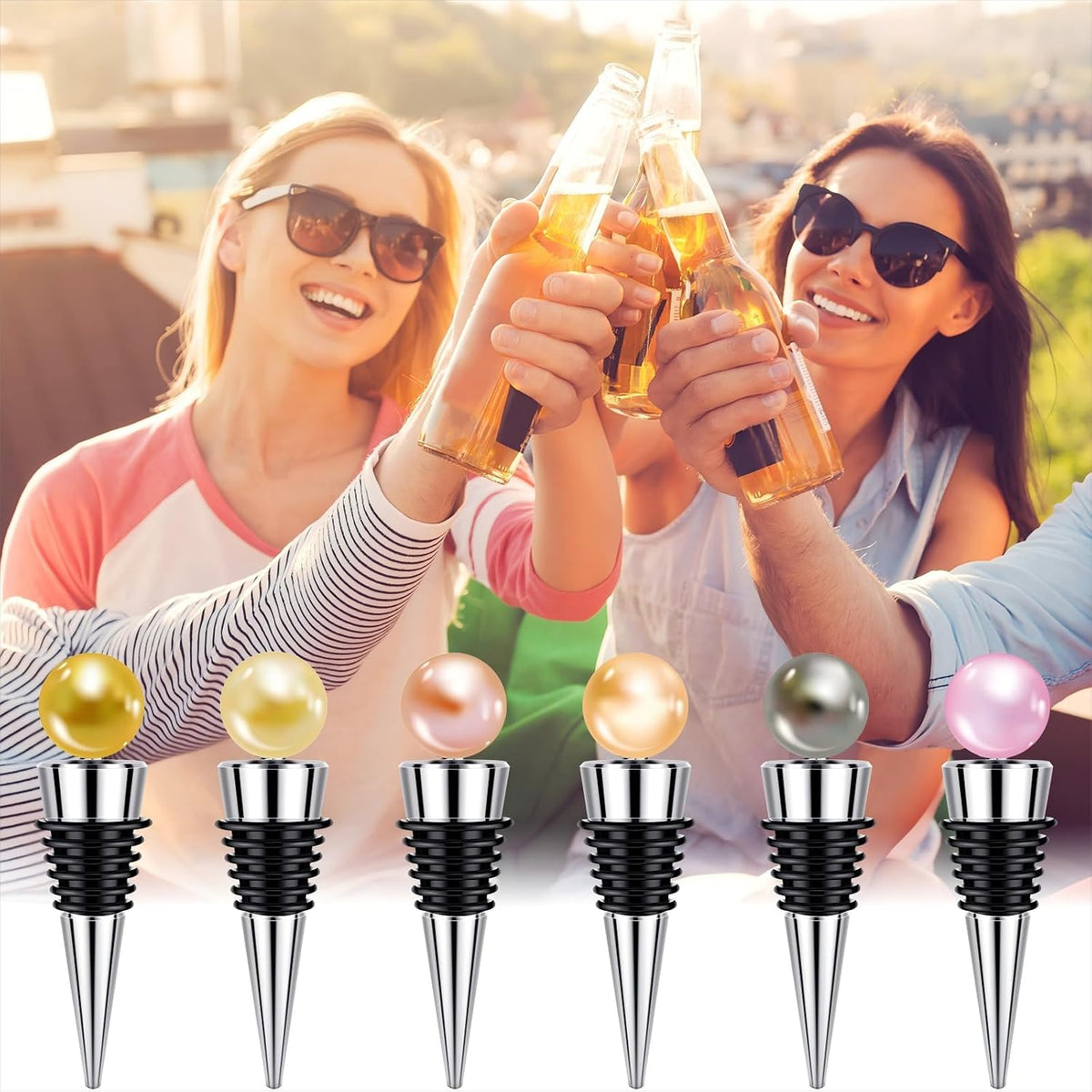 Honeydak 12 Pieces Stainless Steel Wine Bottle Stoppers Reusable Corks