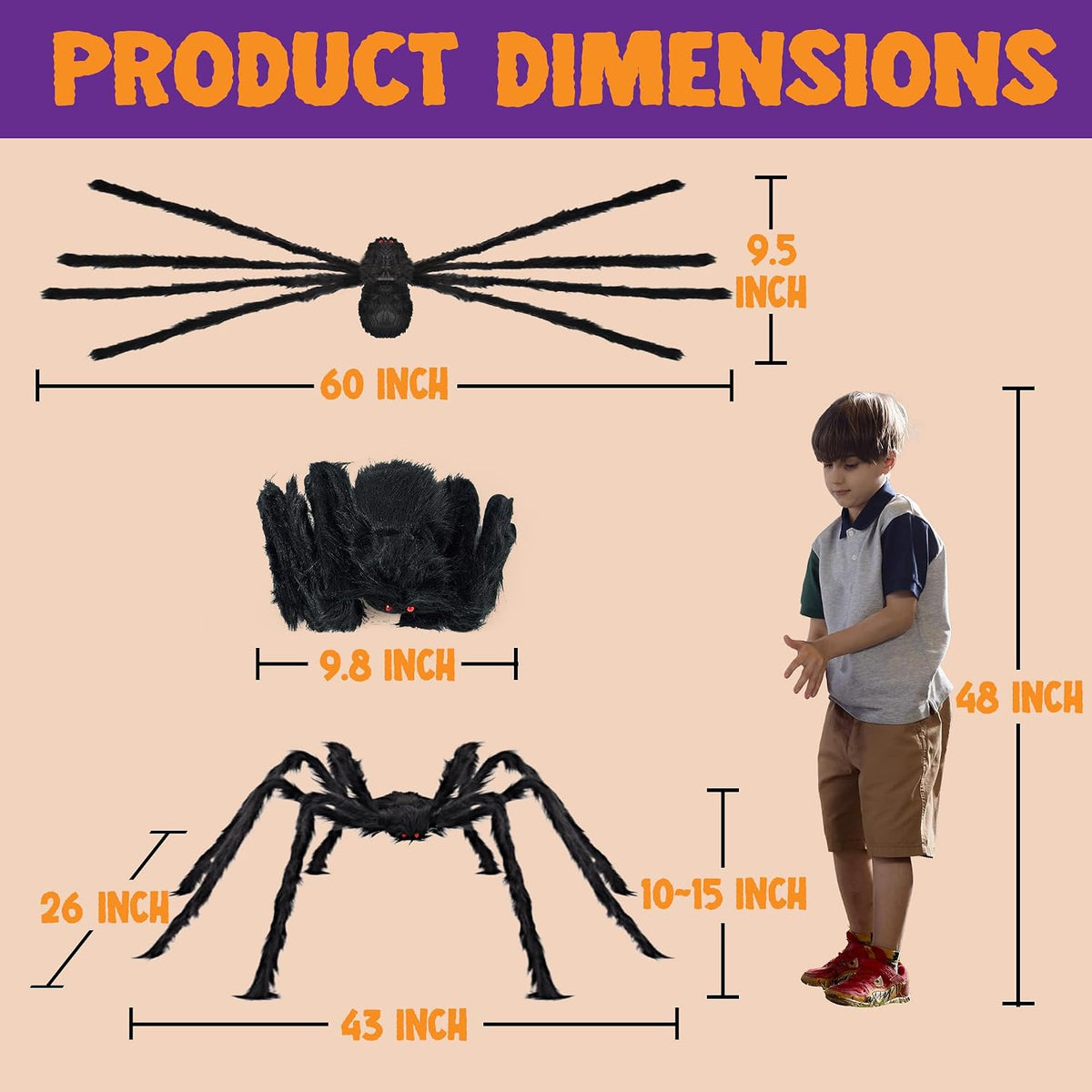 JOYIN 3 Pcs Halloween Spiders Outdoor Decoration, Halloween Decor Outside, 5 ...