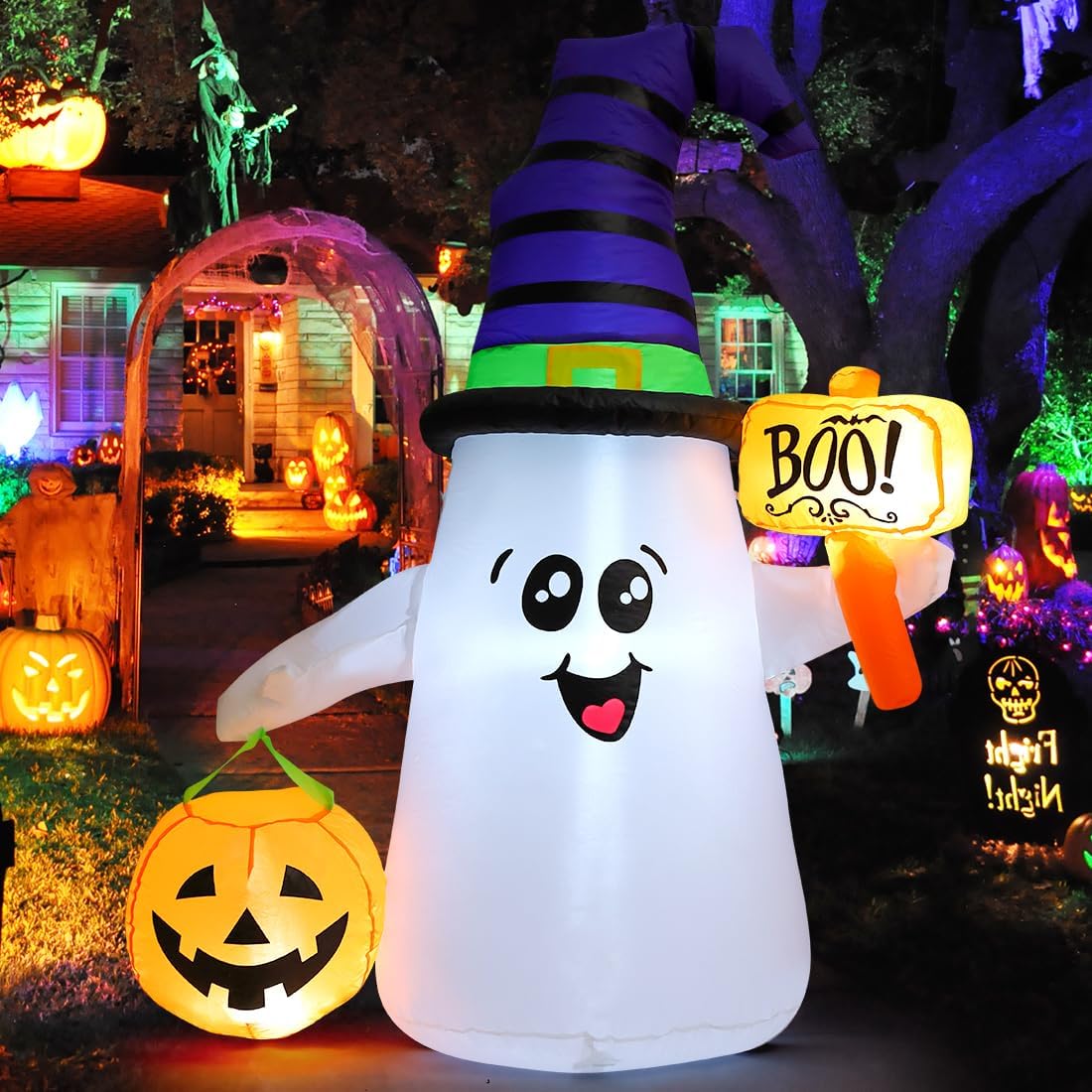 GOOSH 5 FT Halloween Inflatables Ghost Outdoor Decorations Blow Up Yard Cute ...
