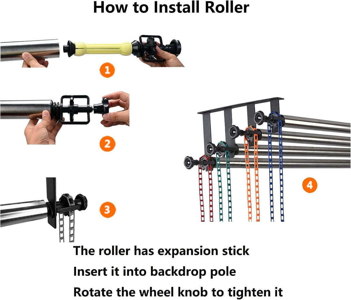 Photography Backdrop Roller Support System, 4 Rollers, Wall/Celing/Light Stan...