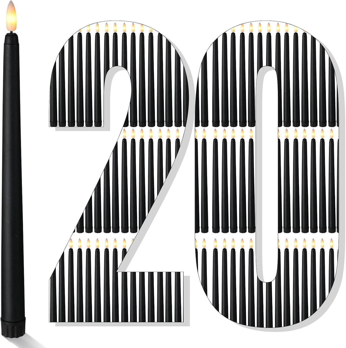 Qunclay 120 Pcs Black Flameless Taper Candles, Battery Operated LED Candles