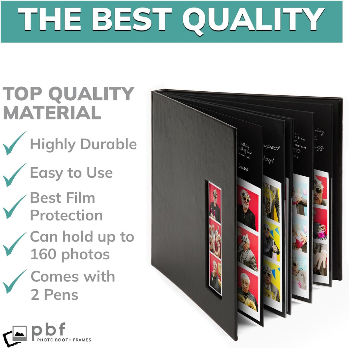 pbf Photo Booth Guest Book, 2x6 Photo Strip Scrapbook Album, Black, 1-Pack