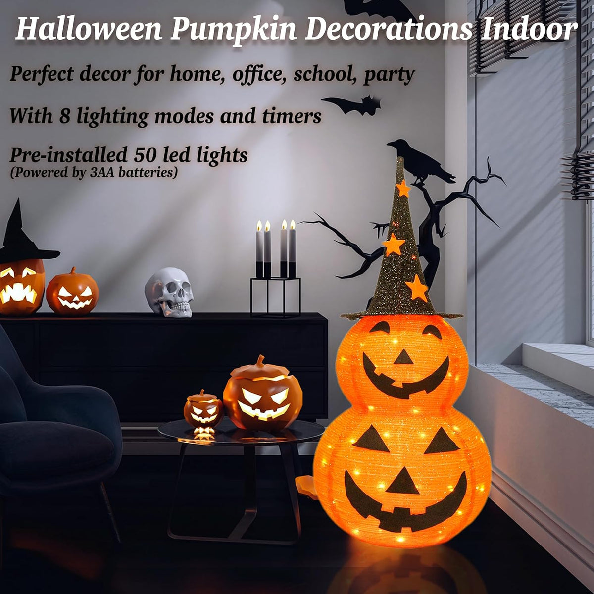 Cute Halloween Collapsible Pumpkin Decorations, 3ft Light Up Pumpkins for Dec...