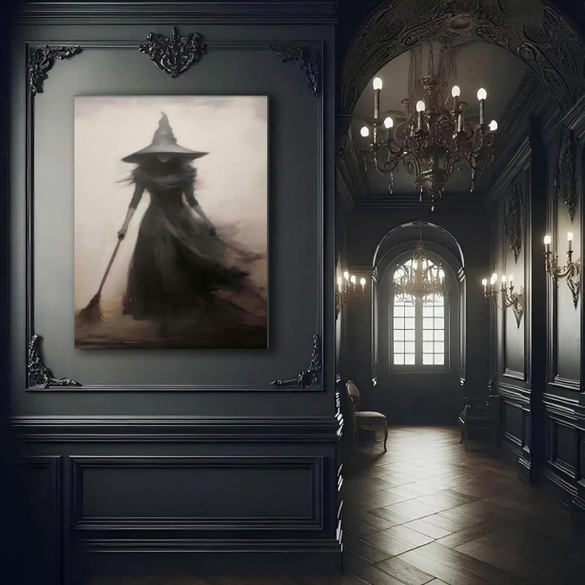 FLZYKGPA Dark and Moody Canvas Wall Art 20x30, Vintage Rustic Witch with Broo...