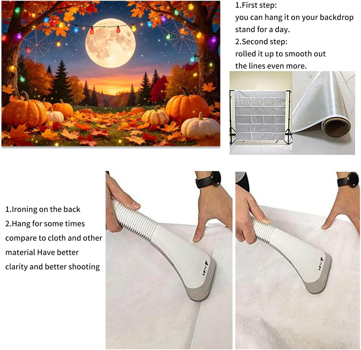 10x8FT Fall Maple Leaves Pumpkin Full Moon Photo Backdrop Decor