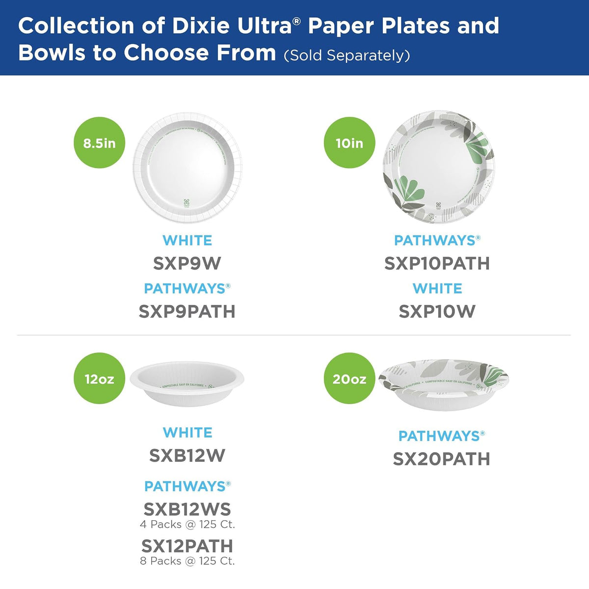 Dixie Ultra 12 oz Heavy-Weight Paper Bowls By GP PRO, Pathways Design, 500 Co...