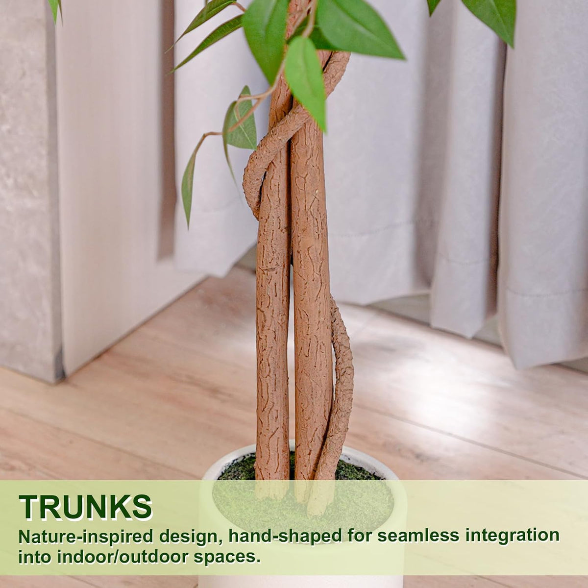 VIVATREES 6FT Artificial Ficus Tree with White Planter, Realistic Faux Silk I...