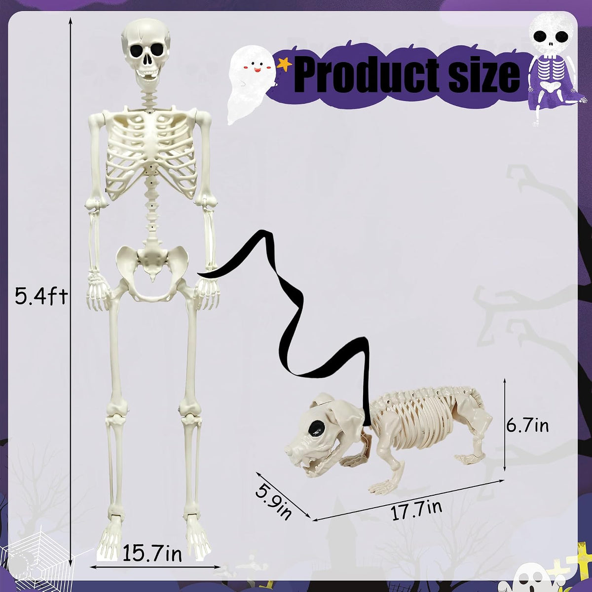 NEROSUN 5.4FT Halloween Skeletons Decoration, Posable Life Full Size Skeleton...