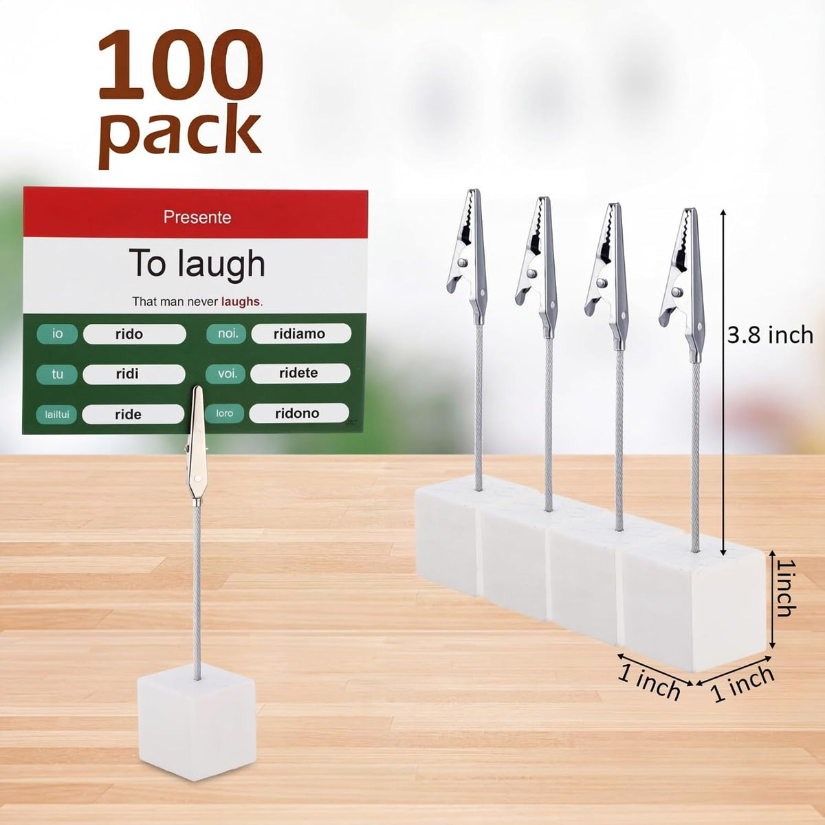 100 Pcs Cube Base Memo Clip Holder with Alligator Clip, White