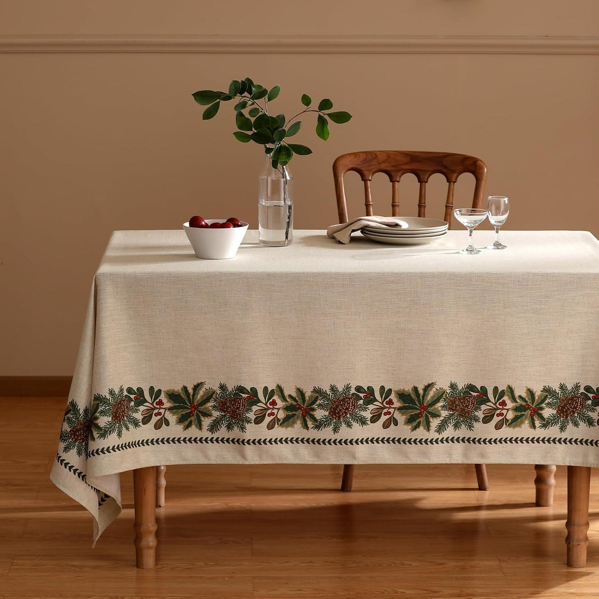ISAENNE Designer Vintage Square Christmas Tablecloth,55"x55"