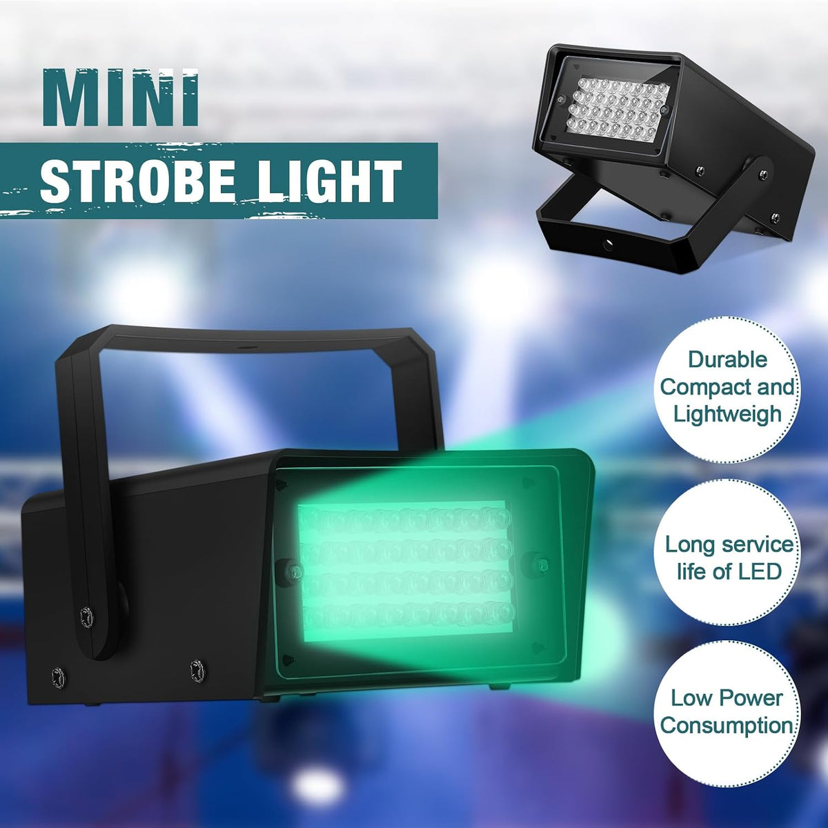 Treela 4 Pack Strobe Party Light Small Bright LED Outdoor, Green, 24 LED