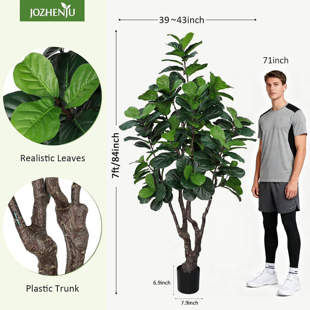 7FT Artificial Fiddle Leaf Fig Tree for Home Decor, Faux Plants Indoor