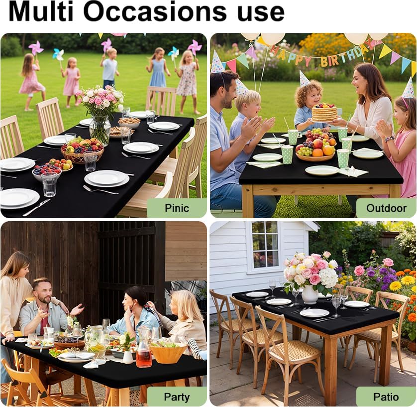 Smiry 4 Pack Elastic Fitted Polyester Tablecloths for 6 Foot Tables