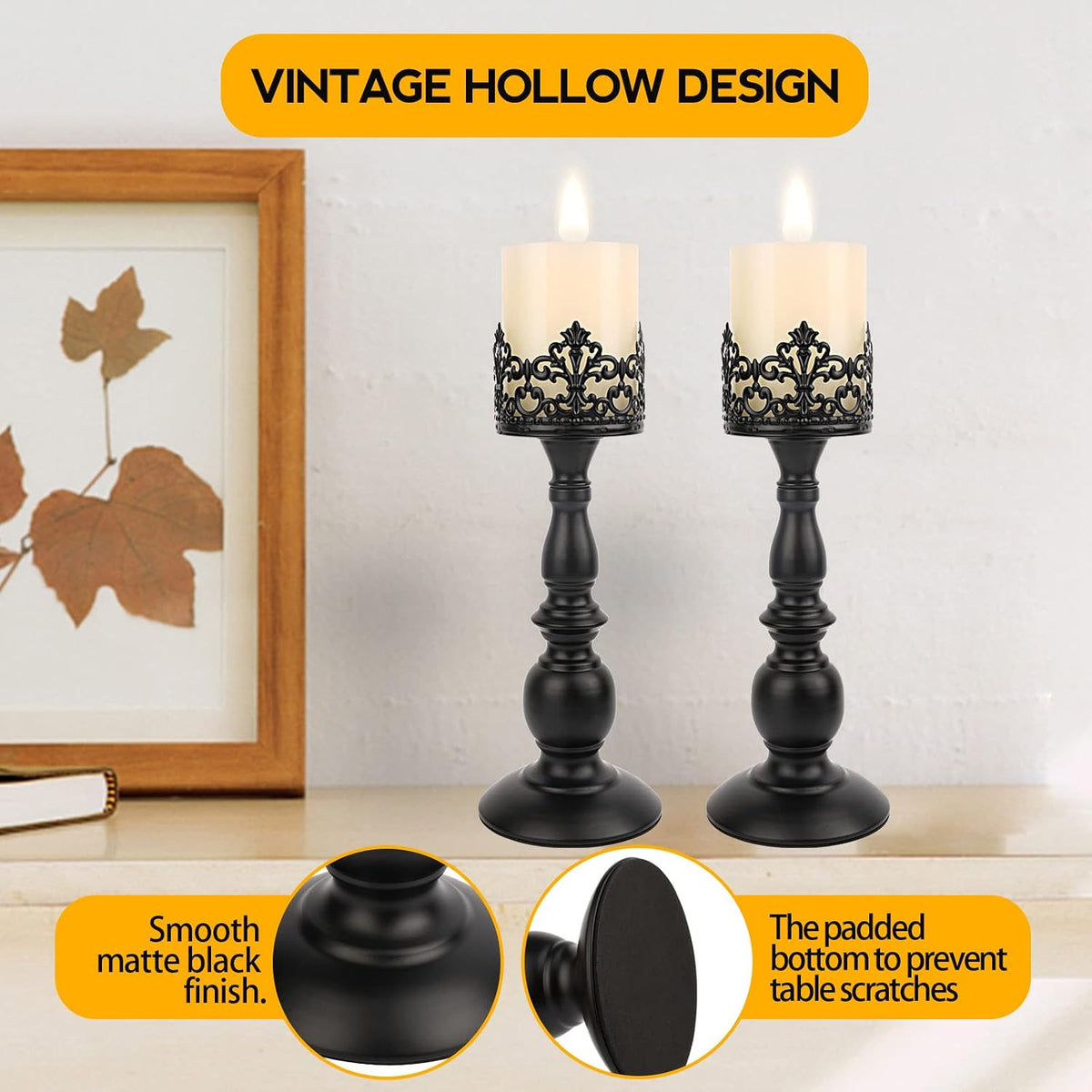 Candle Holders for Pillar Candles Gothic Matte Black Vintage Tall Candle Hold...